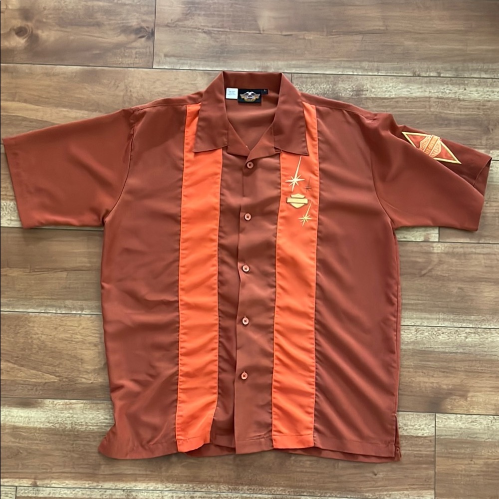 Men's Brown and Orange Bowling Shirt